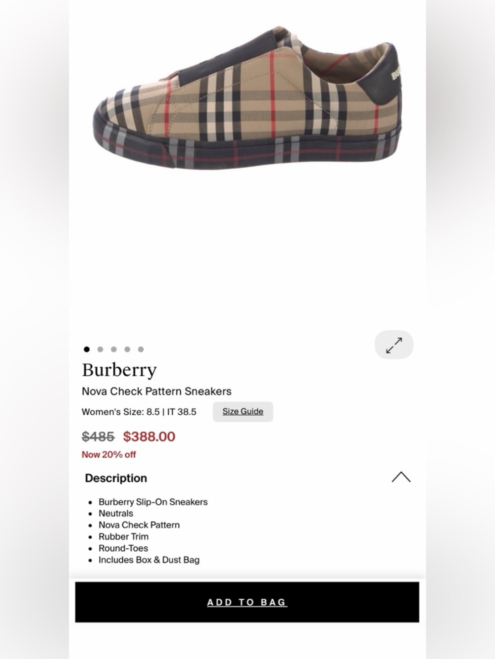 Burberry Beige Markham/Nova Slip-On Sneakers with Black & Red Accents - Sz 40